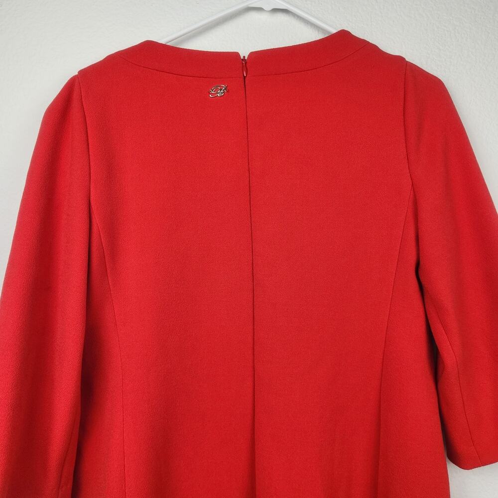 Blumarine Red Shift Dress Rhinestone Neckline 3/4 Sleeve Size 6 NWT Pockets - Picture 6 of 12